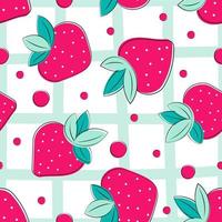 Strawberry seamless pattern with bright summer berries. Pink and mint colors. vector