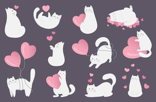 Cats with hearts cute love valentine vector