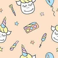 Cute kids seamless pattern with cartoon unicorns vector