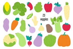 Set of cute  fresh healthy vegetables isolated. Organic vegan farm veggies. Healthy lifestyle.