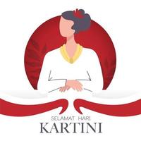 selamat hari kartini celebración feliz día de kartini. activista indonesia que abogó por los derechos de la mujer y la educación femenina. héroes del feminismo. vector