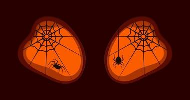 Paper cut art. Dark horror colors. Spider and web. Silhouette. vector