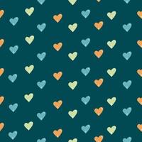 multicolored hearts seamless pattern on a dark background orange yellow blue vector