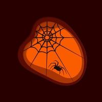 Paper cut art. Dark horror colors. Spider and web. Silhouette.