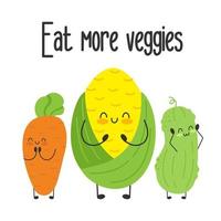 Cute funny characters isolated. Vegan slogan motivation. Eat veggies plants. Healthy lifestyle. vector