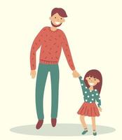 Father holds the hand of his doughter. The best father. The concept of good parents and a happy family. Happy childhood. Father  day vector