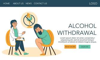 abuso de alcohol y depresión problema mujer alcoholismo. ayuda de plantilla web médico psicólogo vector