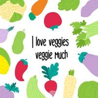 motivación del eslogan vegano. Me encantan las verduras estilo de vida saludable. vector