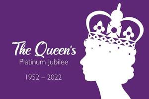 la pancarta de celebración del jubileo de platino de la reina con el perfil lateral de la reina Isabel en la corona de 70 años. diseño ideal para pancartas, desolladores, redes sociales, pegatinas, tarjetas de felicitación. vector
