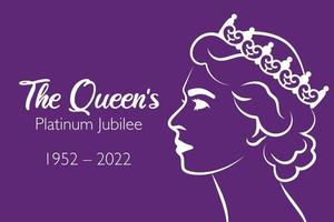 The Queen's Platinum Jubilee celebration banner with side profile of Queen Elizabeth in crown 70 years. Ideal design for banners, flayers, social media, stickers, greeting cards. vector