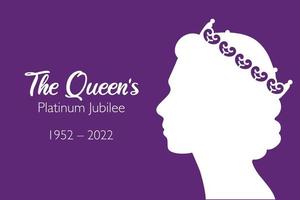 The Queen's Platinum Jubilee celebration banner with side profile of Queen Elizabeth in crown 70 years. Ideal design for banners, flayers, social media, stickers, greeting cards.