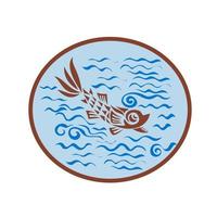 medieval primitive fish swimming retro vector