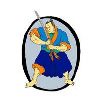 samurai warrior with sword in fight stance inside enso drawing vector