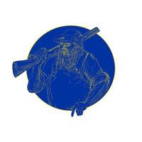 Bearded Hunter Holding Rifle Circle Woodcut vector