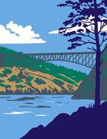 Deception Pass State Park with Whidbey Island and Fidalgo Island in Washington State USA WPA Poster Art vector