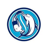 free diver with dolphin yin-yang vector