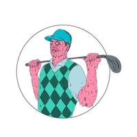 Golfer Golf Club Circle Grime Art vector