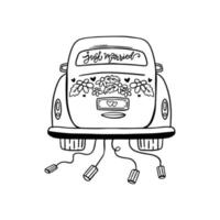 Just married car vector outline illustration. Great design for any purposes. Happy family banner design.