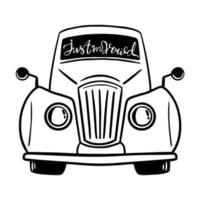 Just married car vector outline illustration. Great design for any purposes. Happy family banner design.