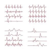 Set of 16 pcs. heart pulse - curved red line on white background - Vector
