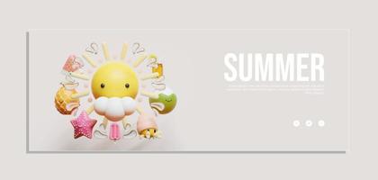 Summer Banner Template With Sun 3D Illustration Composition vector