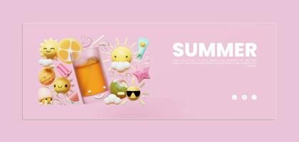 Summer Banner Template With Fresh Drink 3D Illustration vector