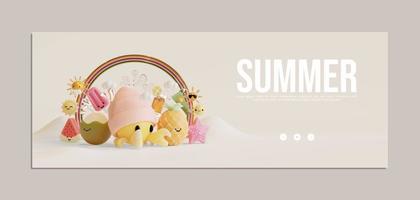 Summer Banner Template With Hermit Crab 3D Illustration vector