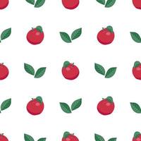 Apple background. Vector illustration. Seamless pattern with red apples and leaves
