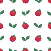 Apple background. Vector illustration. Seamless pattern with red apples and leaves