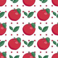 Apple background. Vector illustration. Seamless pattern with red apples and leaves