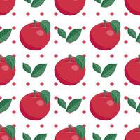 Apple background. Vector illustration. Seamless pattern with red apples and leaves