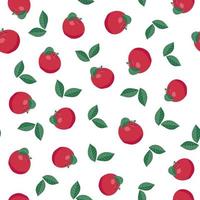 Apple background. Vector illustration. Seamless pattern with red apples and leaves