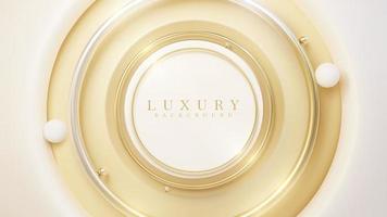 Luxury background with gold circle frame element and 3d ball decoration and glitter light effect.