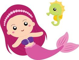 Pretty mermaid swimming with sea horse vector