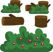 Wood log and bushes vector