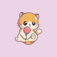 Cute Kitten Holding a Lollipop vector