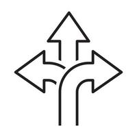 vector de icono de flecha de dirección de tres vías, señal de dirección de carretera para diseño gráfico, logotipo, sitio web, medios sociales, aplicación móvil, ilustración de interfaz de usuario