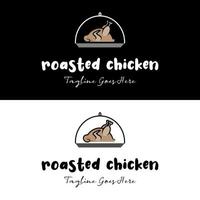 Oven baked chicken whole for vintage barbecue restaurant hand drawn cartoon logo design vector