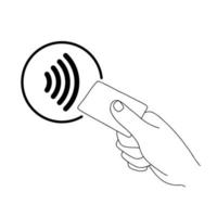 método de pago inalámbrico sin contacto con el logotipo nfc a través del icono del terminal pos aislado en fondo blanco. tecnología nfc contacto menos pago por teléfono móvil o tarjeta de crédito. eps10 vectoriales vector