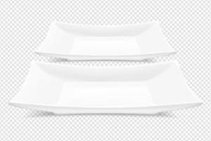 Vector realistic porcelain rectangular white plates on a transparent background. Porcelain plates top view. Design for Asian cuisine