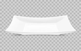 Vector realistic porcelain rectangular white plates on a transparent background. Porcelain plates top view. Design for Asian cuisine