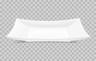 Vector realistic porcelain rectangular white plates on a transparent background. Porcelain plates top view. Design for Asian cuisine