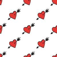Seamless background with a heart pierced by an arrow, meaning love. Endless pattern on white background for your design. vector