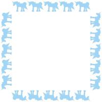 Square frame with interesting blue unicorn on white background. Vector image.
