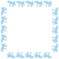 Square frame with interesting blue unicorn on white background. Vector image.