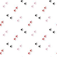 Seamless background with black, red and pink cat tracks. Endless pattern on white background for your design. vector