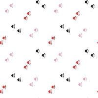 Seamless background with black, red and pink cat tracks. Endless pattern on white background for your design. vector