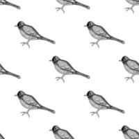 Seamless pattern with cute black-and-white bird on white background for coloring book, fabric, textile, clothes, tablecloth and other things. Vector image.