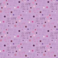 Seamless pattern with violet and pink unicorns and stars on light violet background for fabric, textile, clothes, blanket and other things. Vector image.