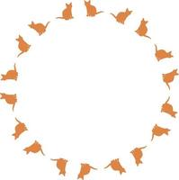 Round frame with interesting orange cats on white background. Vector image.